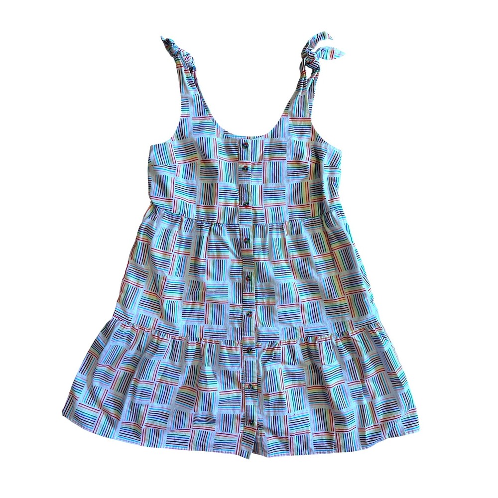 Target Pride Rainbow Striped Linen‎ Blend Tie Strap Spring Button Mini Dress XS